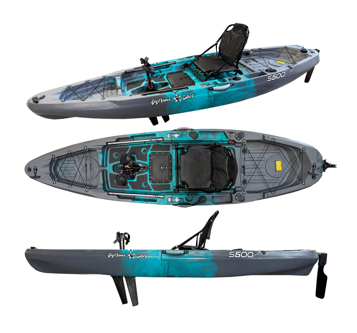 Kayak monoposto divisibile a pedali con pinne BIG MAMA START S500 componibile