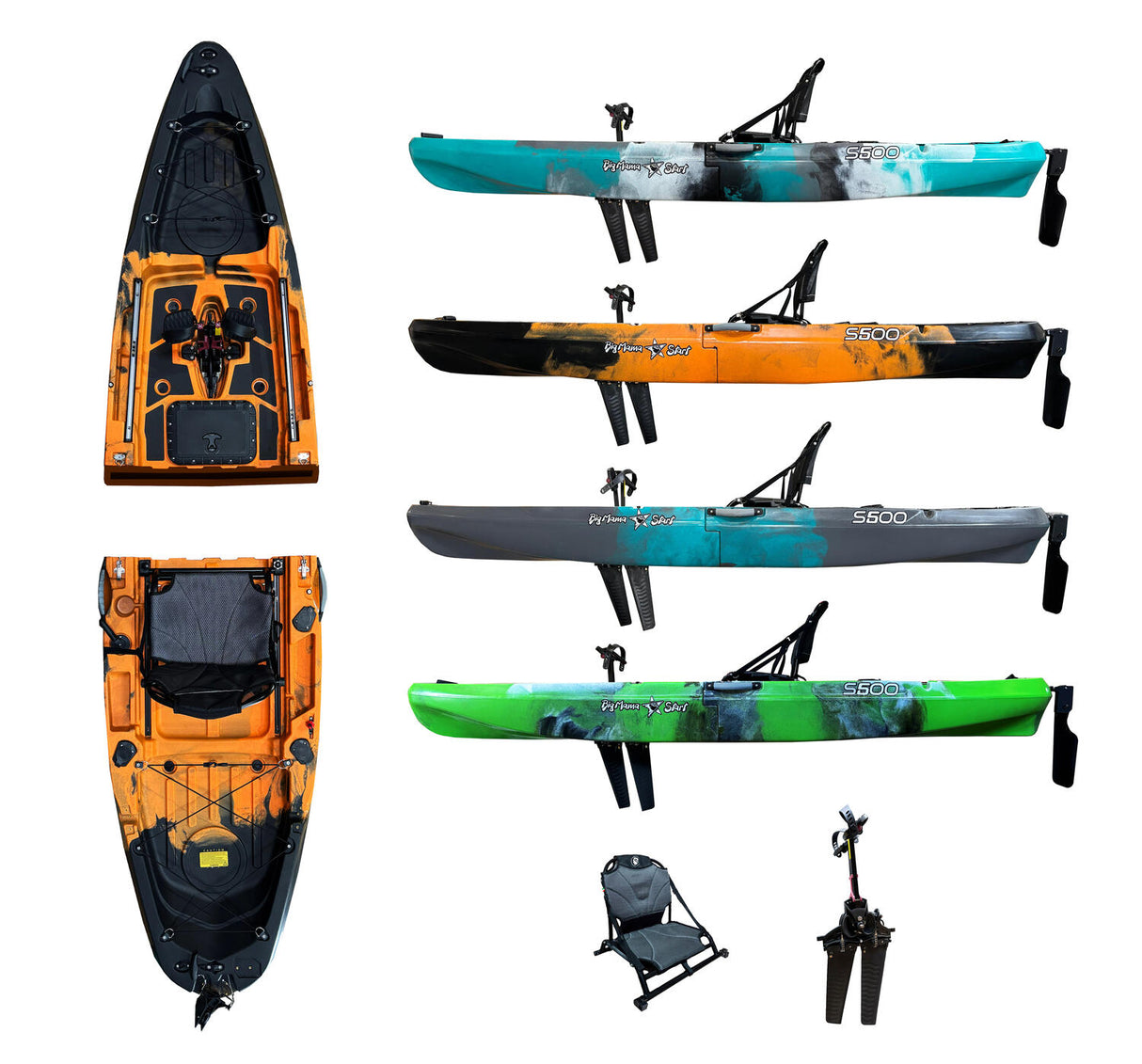Kayak monoposto divisibile a pedali con pinne BIG MAMA START S500 componibile