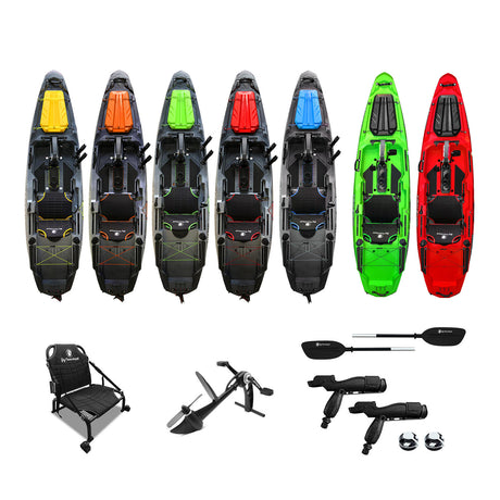 Big Mama Kayak a pedali TRIKEN 330 - Canoa Monoposto Fishing con 4 portacanne, 2 gavoni, timone, sistema di pedali, sedile rialzato, 11 barra di scorrimento - TIMESPORT24