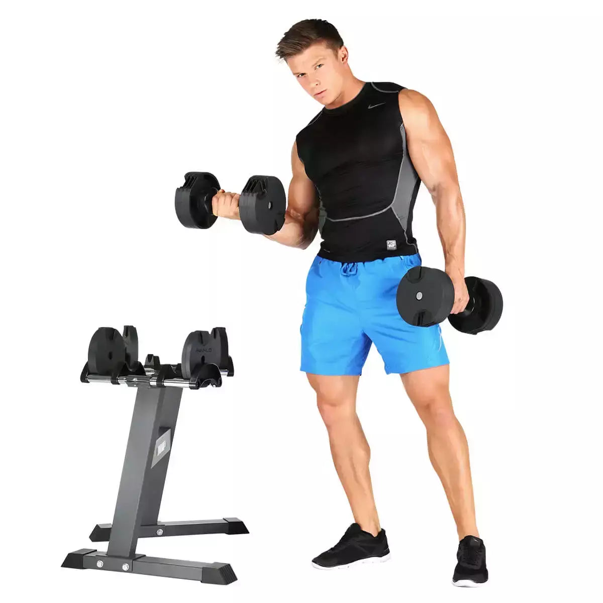 Set 2 Manubri Peso Variabile da 4 a 20 kg con Sostegno Rack Dumbbell Smartlock FINNLO by Hammer cod. 6772
