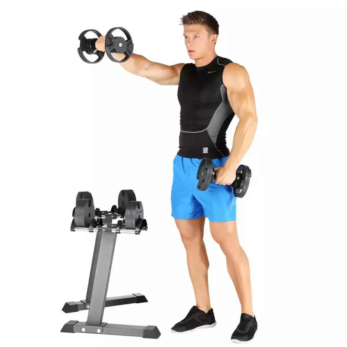 Set 2 Manubri Peso Variabile da 4 a 20 kg con Sostegno Rack Dumbbell Smartlock FINNLO by Hammer cod. 6772
