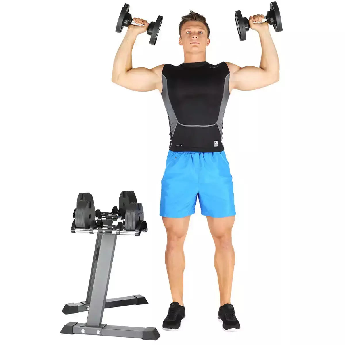 Set 2 Manubri Peso Variabile da 4 a 20 kg con Sostegno Rack Dumbbell Smartlock FINNLO by Hammer cod. 6772