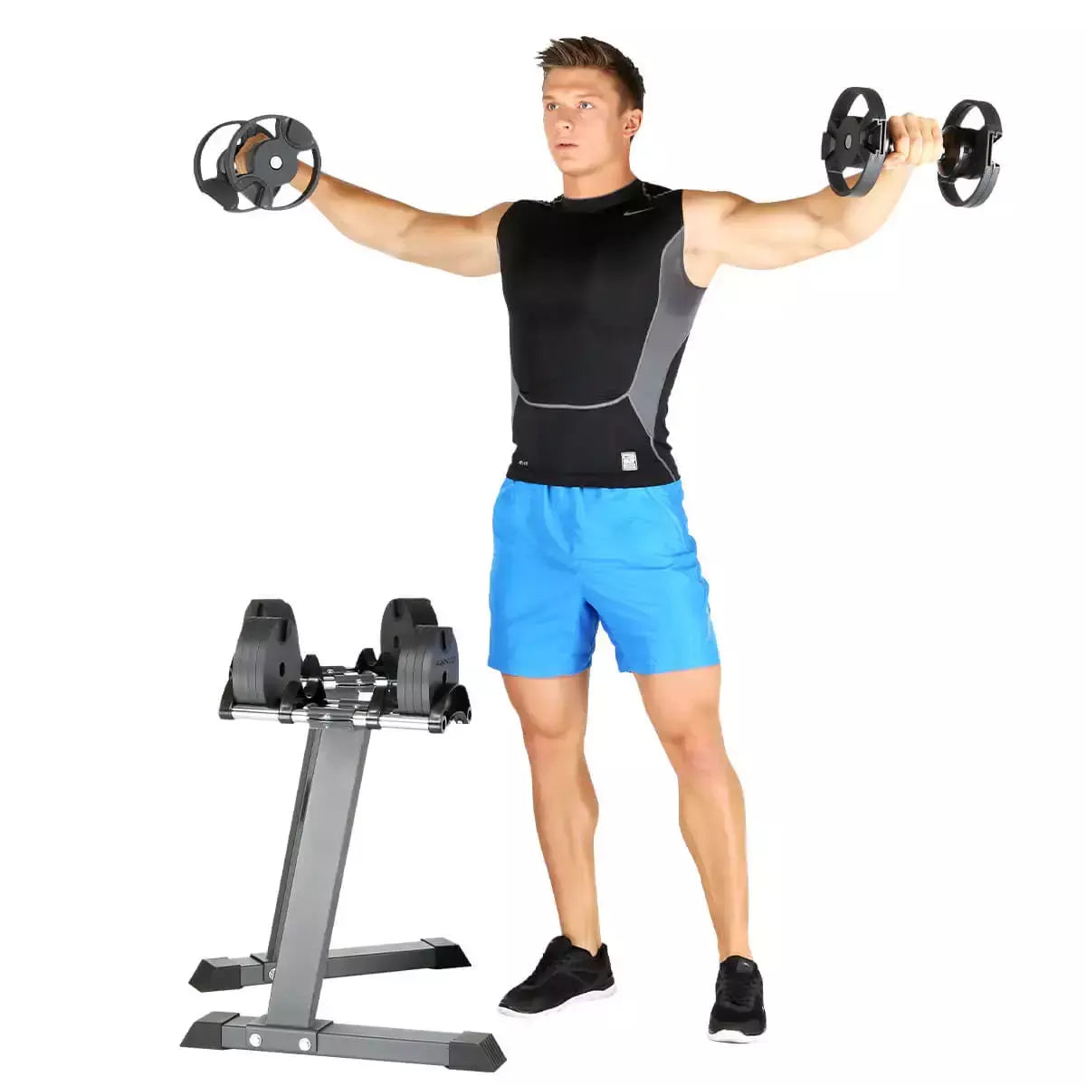 Set 2 Manubri Peso Variabile da 4 a 20 kg con Sostegno Rack Dumbbell Smartlock FINNLO by Hammer cod. 6772