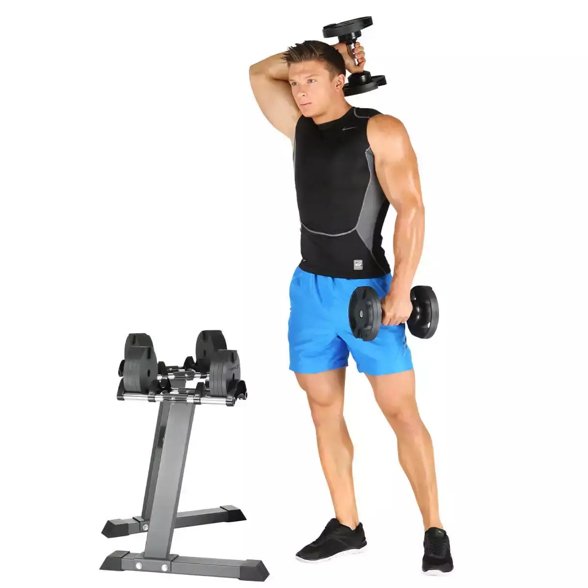 Set 2 Manubri Peso Variabile da 4 a 20 kg con Sostegno Rack Dumbbell Smartlock FINNLO by Hammer cod. 6772