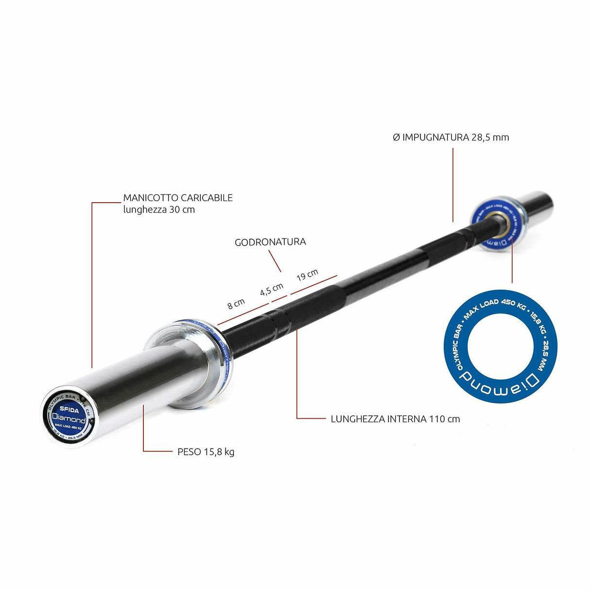 BILANCIERE OLIMPICO SFIDA – 176 CM - Cod. BOSD176 - LINEA DIAMOND