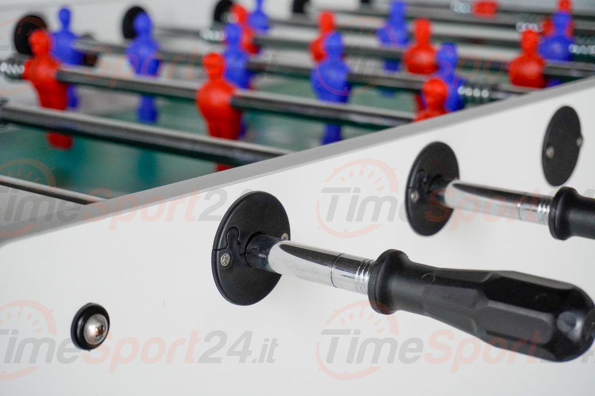 Calciobalilla Champion Outdoor Weatherproof White con Aste Uscenti, Gambe Pieghevoli- biliardino Garlando con 50 Palline