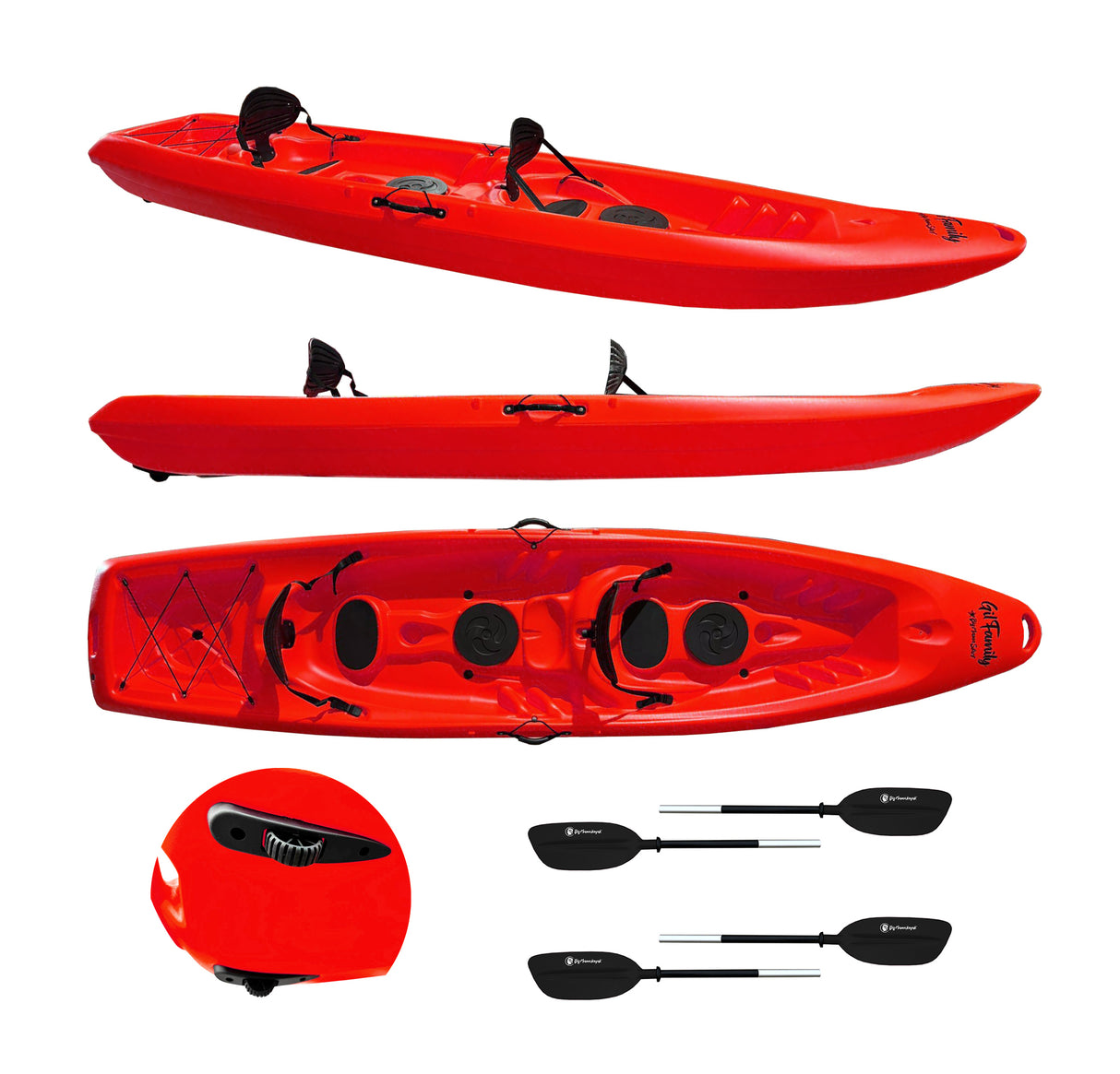 Canoa da mare e lago 3 posti modelli GIL FAMILY, inclusi 2 sedili e 2 pagaie e ruote di trasporto col. verde