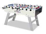 Calciobalilla Goleador Evolution Bianco / Nero con Aste Uscenti, Gambe Pieghevoli - Piano di Gioco in Vetro