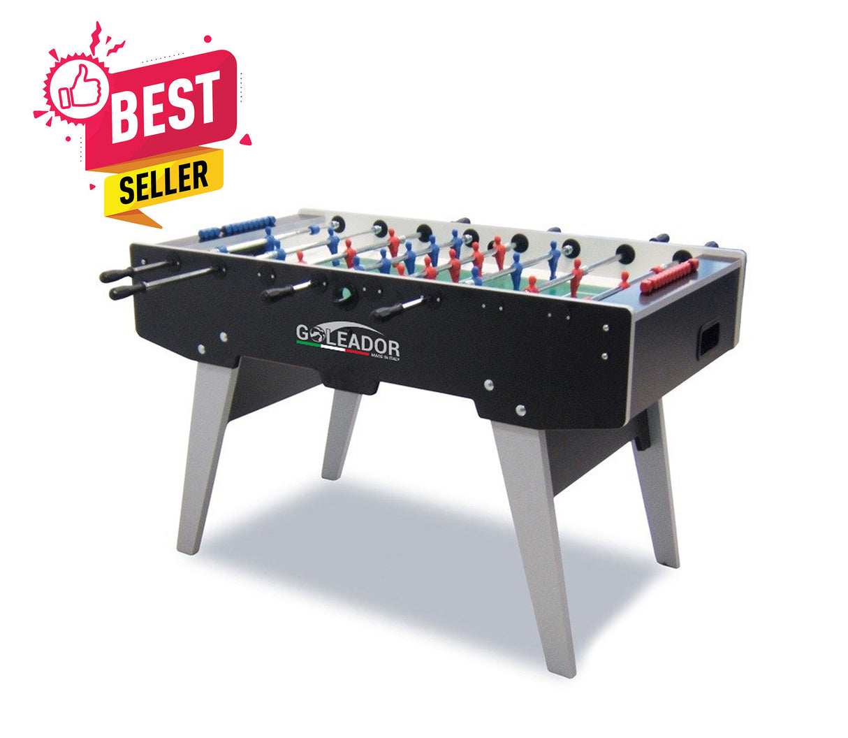 !Calciobalilla Goleador Nero con aste rientranti, Gambe Pieghevoli - Piano di Gioco in Vetro- biliardino Garlando 4976