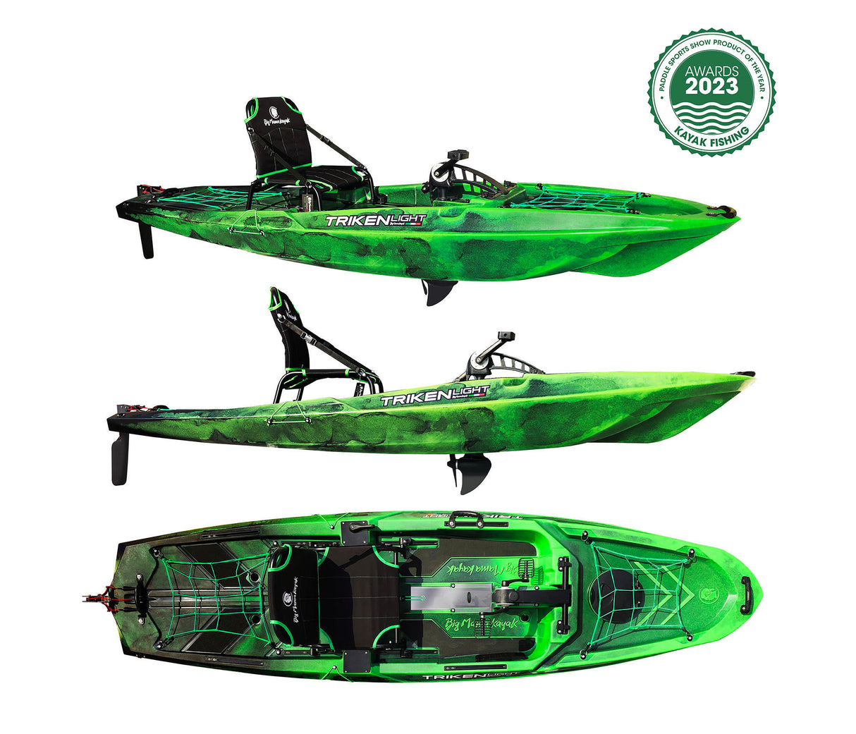 BIG MAMA KAYAK A PEDALI TRIKEN LIGHT - CANOA MONOPOSTO CON GAVONE, TIMONE, SISTEMA DI PEDALI AD ELICA, SEDILE RIALZATO, 8 BARRE DI SCORRIMENTO, PAGAIA in omaggio