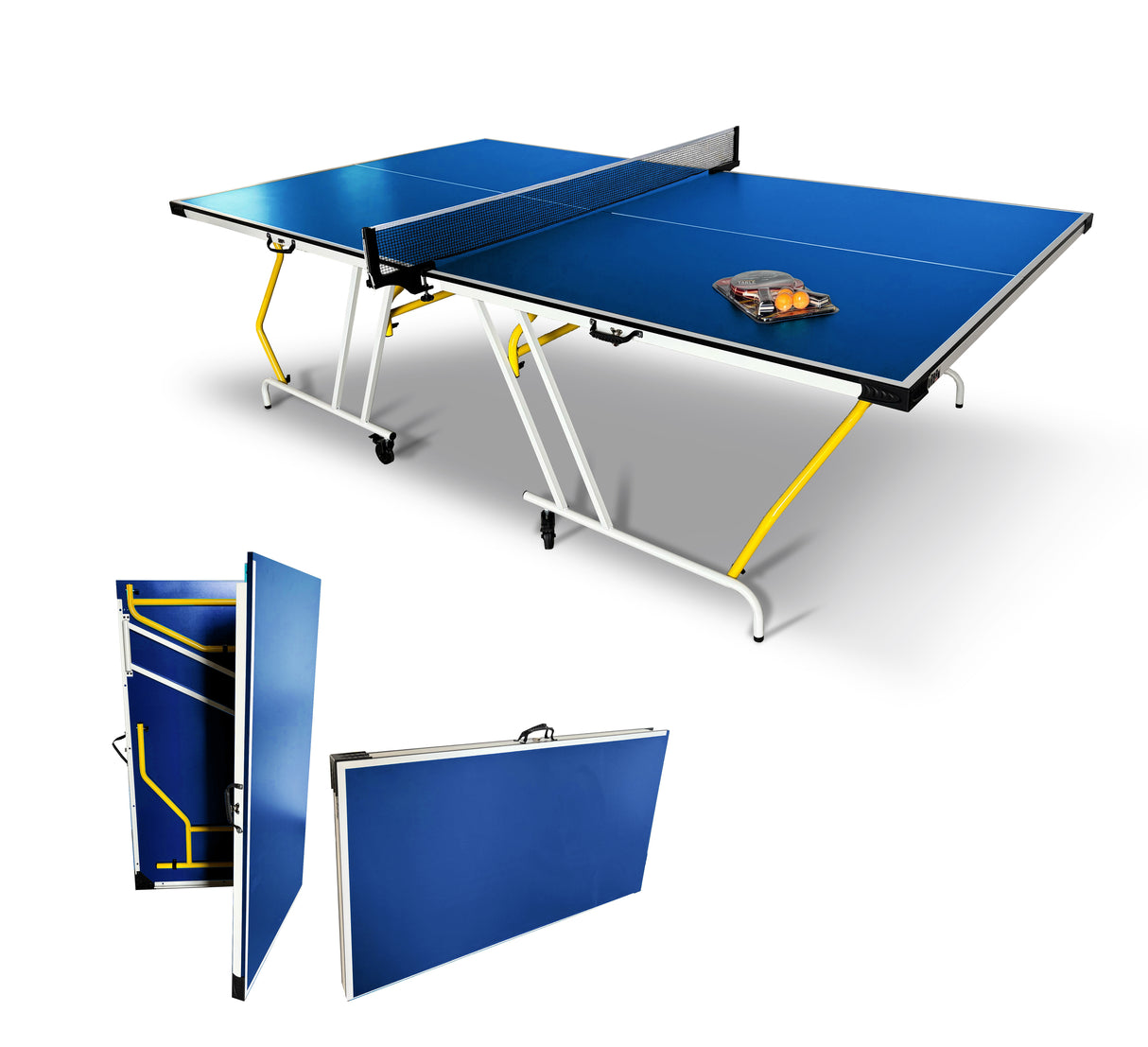 Urban Play Ping pong trasportabile in valigia, da interno, richiudibile con ruote, racchette e palline colore verde