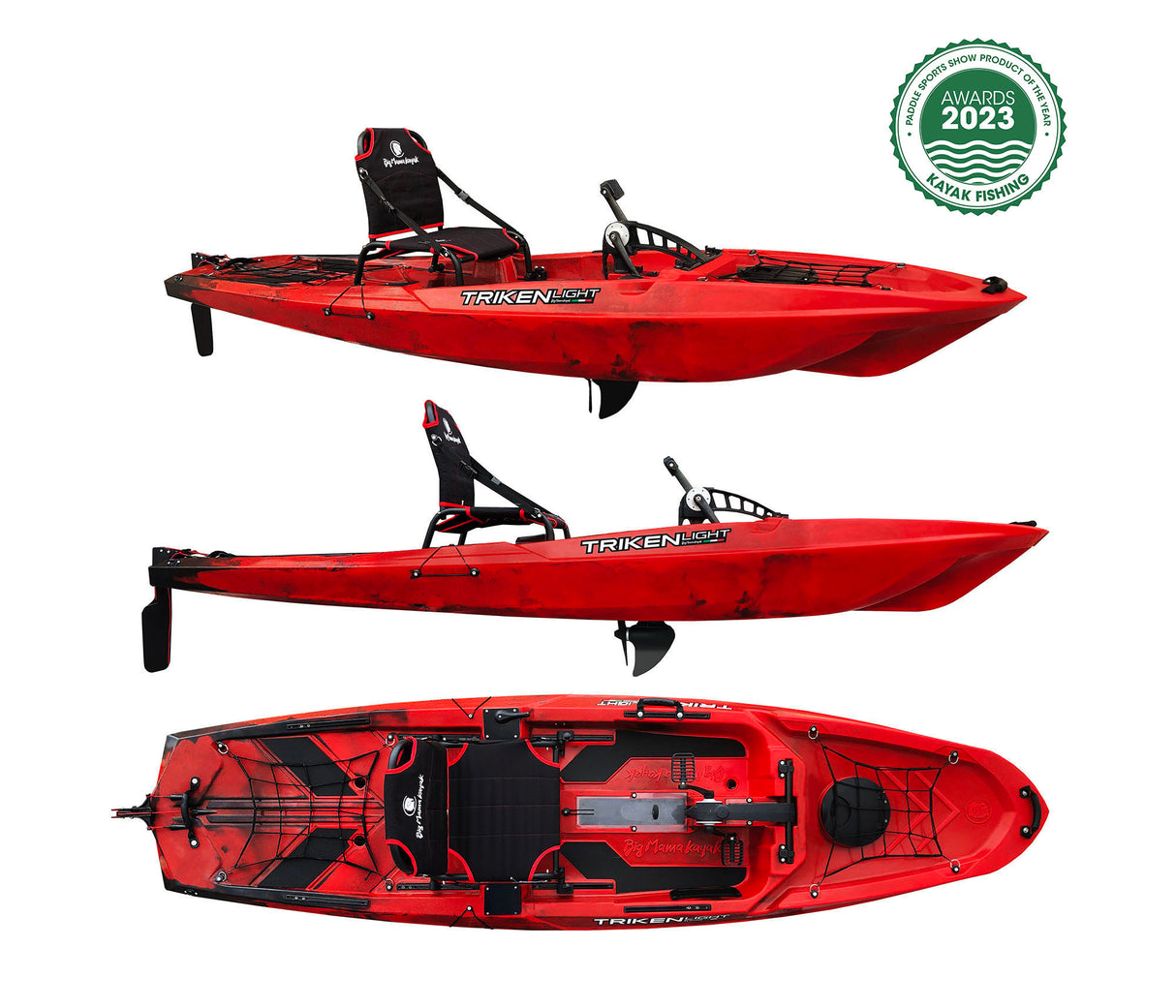 BIG MAMA KAYAK A PEDALI TRIKEN LIGHT - CANOA MONOPOSTO CON GAVONE, TIMONE, SISTEMA DI PEDALI AD ELICA, SEDILE RIALZATO, 8 BARRE DI SCORRIMENTO, PAGAIA in omaggio