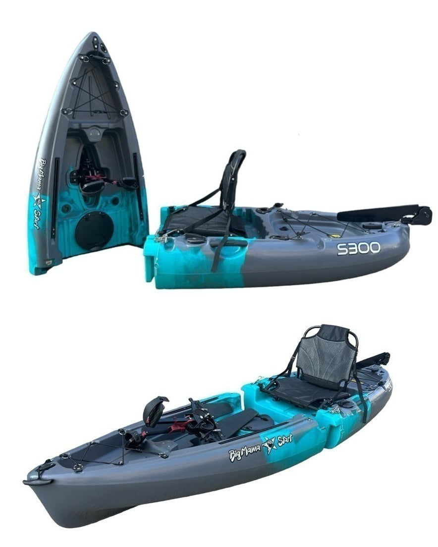 Kayak componibile rigido a pedali con pinne BIG MAMA START S300 family 2 posti + 2 pagaie + 2 sedili + 2 pedali
