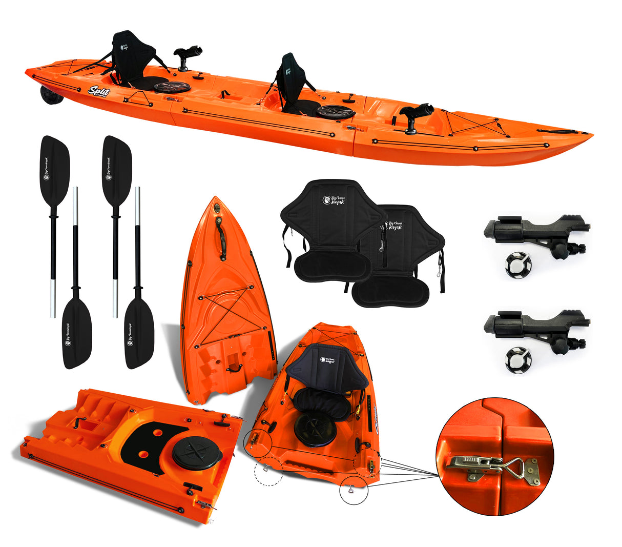 Kayak smontabile Split 2 Fishing Big Mama kayak con 2 ruote, 2 gavone, 2 seggiolini, 2 pagaie, 2 portacanne + GARMIN VIVID 5 cv