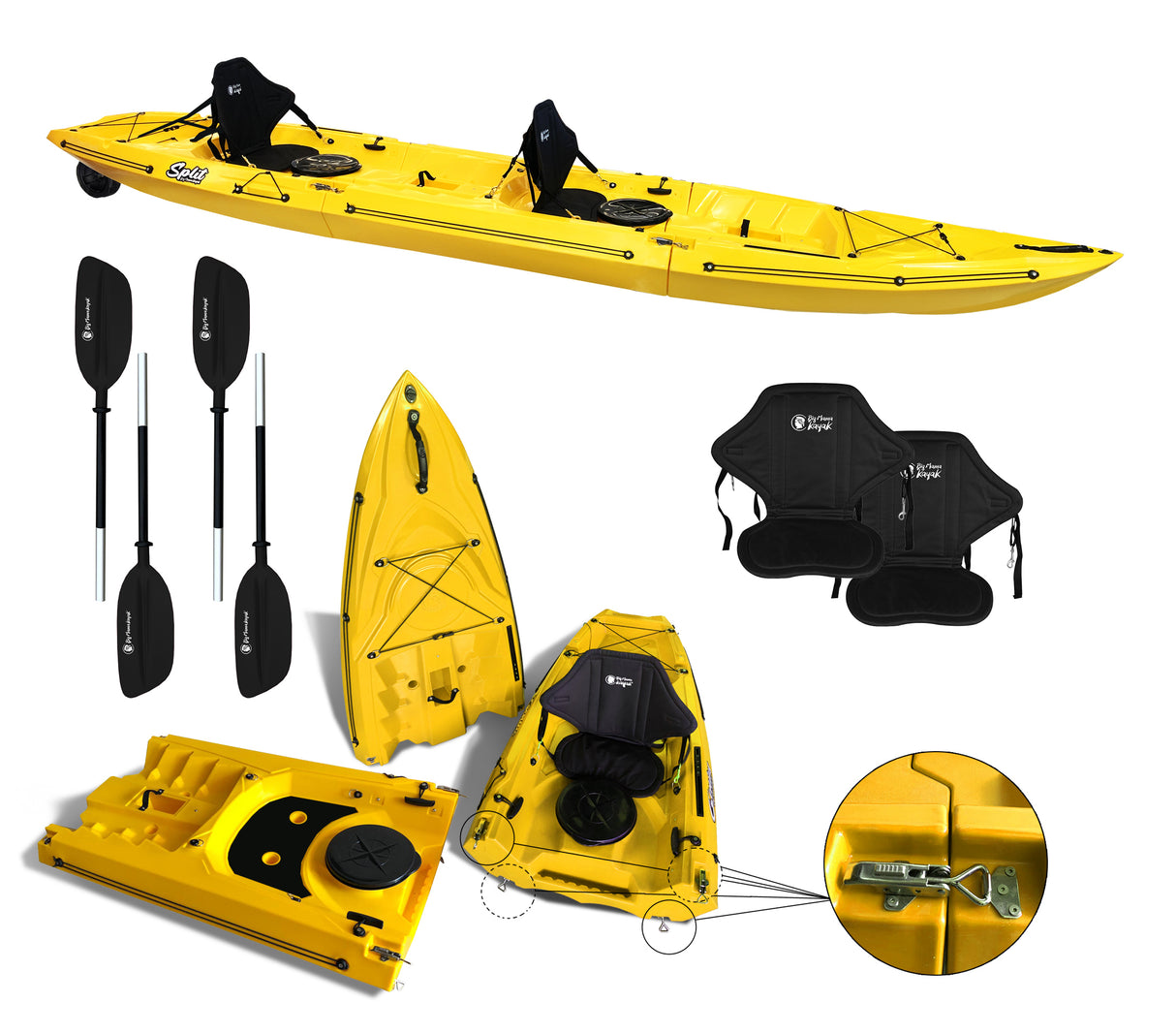 kayak componibile Split 2 Big Mama kayak, canoa biposto modulare, si monta in 30 secondi ( giallo)