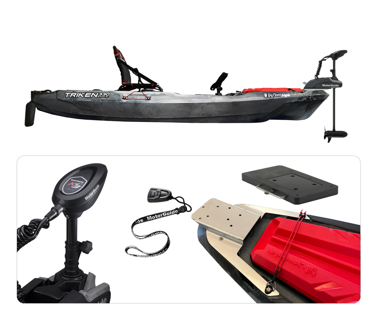 BIG MAMA KAYAK A PEDALI TRIKEN 330 CON PULPITO INOX + Motore MotorGuide Xi3 Wireless Freshwater 55lb, GPS 12V + gruppo pedali