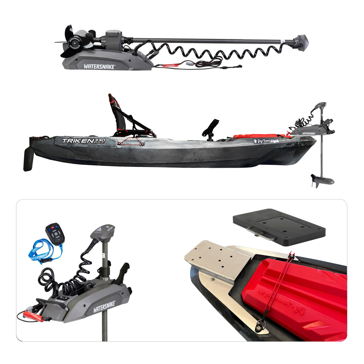 BIG MAMA KAYAK A PEDALI TRIKEN 330 CON PULPITO INOX + Motore Watersnake Stealth SW 54 lb /48" 12V + gruppo pedali