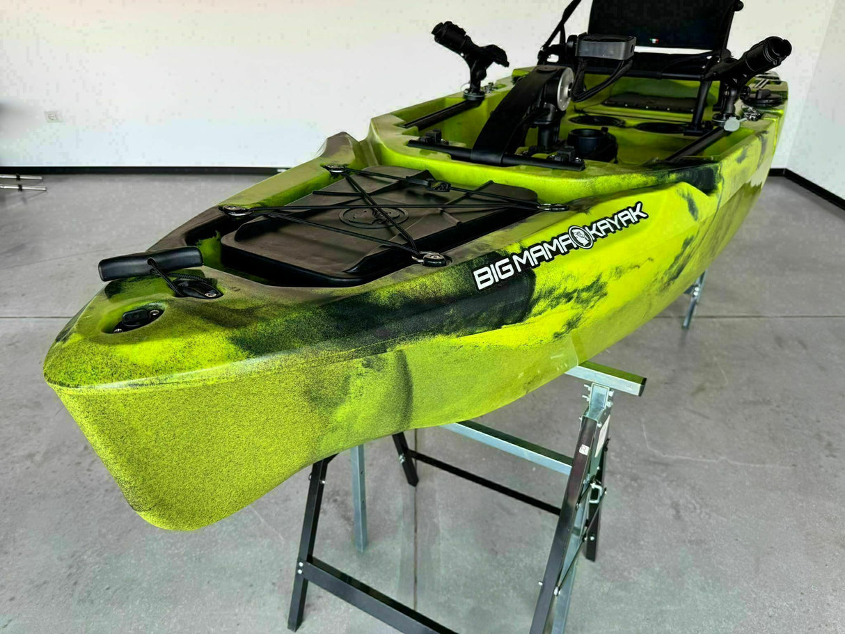 Kayak fishing a Pedali divisibile Big Mama Triken 330 Live S, con ruote e vasca del vivo - SCAFO GRIGIO NERO, gavone VERDE