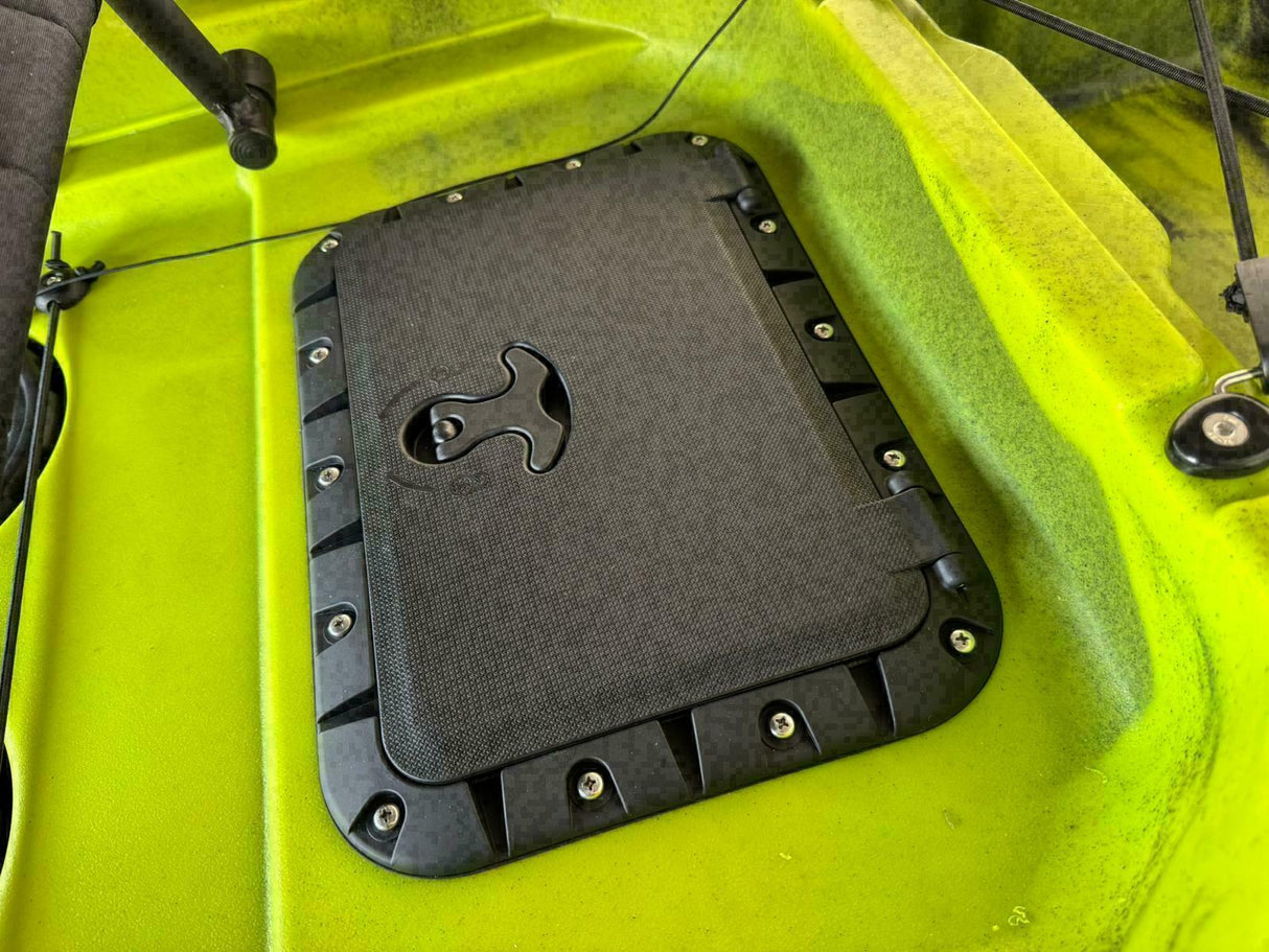 Kayak fishing a Pedali divisibile Big Mama Triken 330 Live S, con ruote e vasca del vivo - SCAFO GRIGIO NERO, gavone VERDE