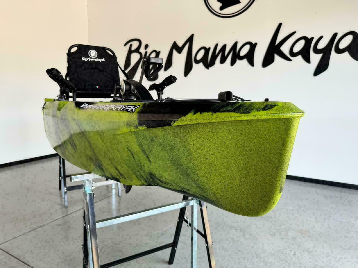 Kayak fishing a Pedali divisibile Big Mama Triken 330 Live S, con ruote e vasca del vivo - SCAFO GRIGIO NERO, gavone VERDE