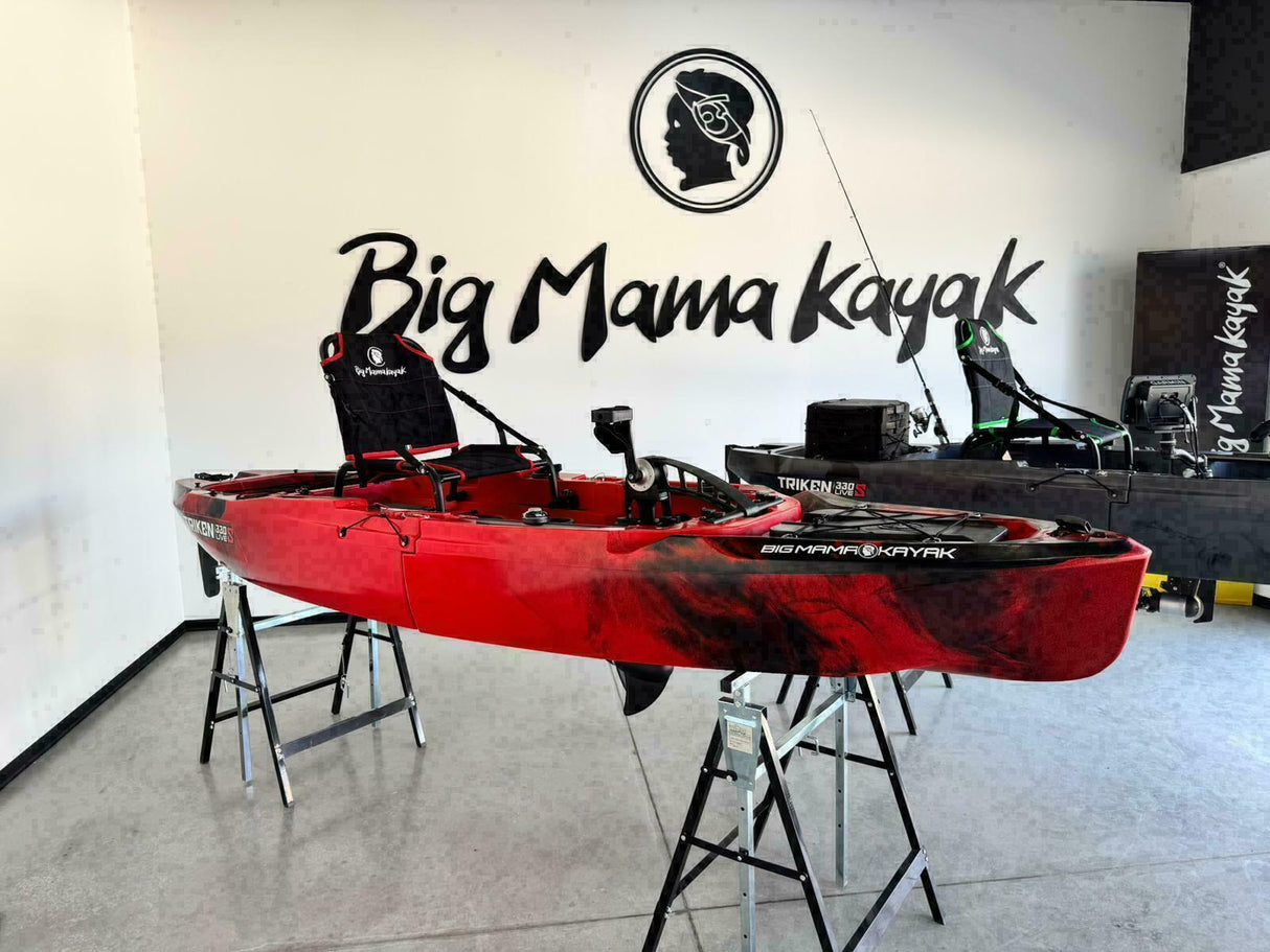Kayak fishing a Pedali divisibile Big Mama Triken 330 Live S, con ruote e vasca del vivo - SCAFO GRIGIO NERO, gavone VERDE