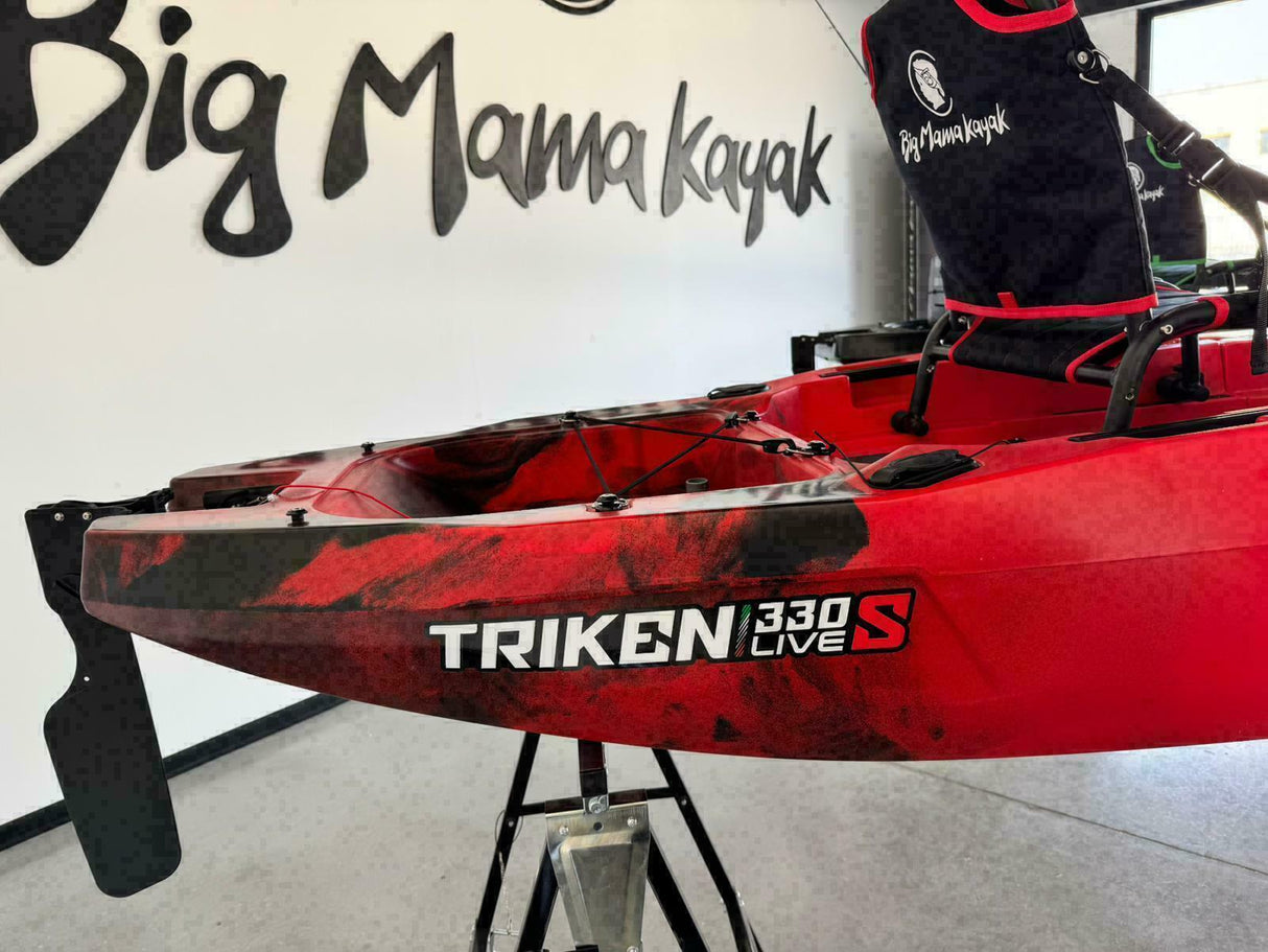 Kayak fishing a Pedali divisibile Big Mama Triken 330 Live S, con ruote e vasca del vivo - SCAFO GRIGIO NERO, gavone VERDE
