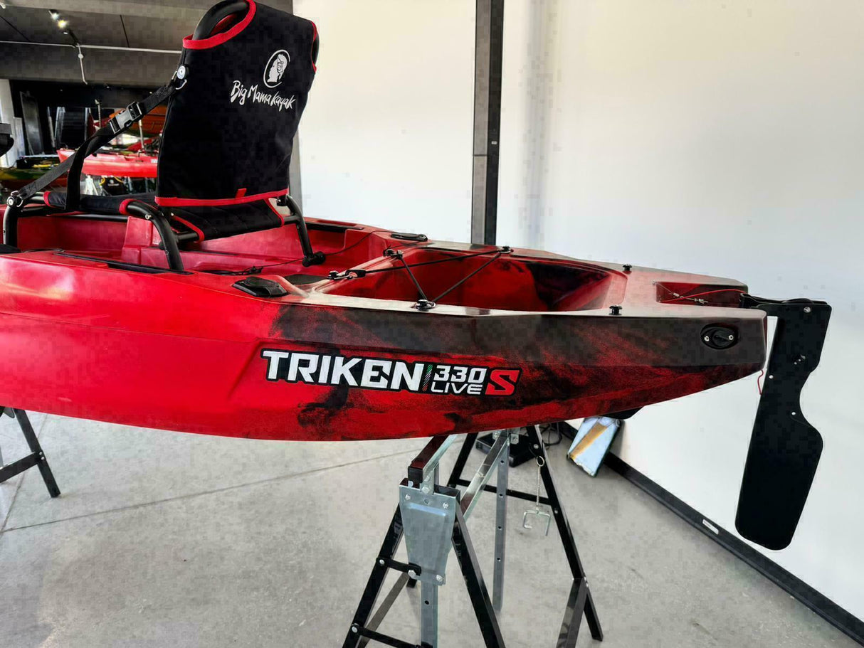 Kayak fishing a Pedali divisibile Big Mama Triken 330 Live S, con ruote e vasca del vivo - SCAFO GRIGIO NERO, gavone VERDE