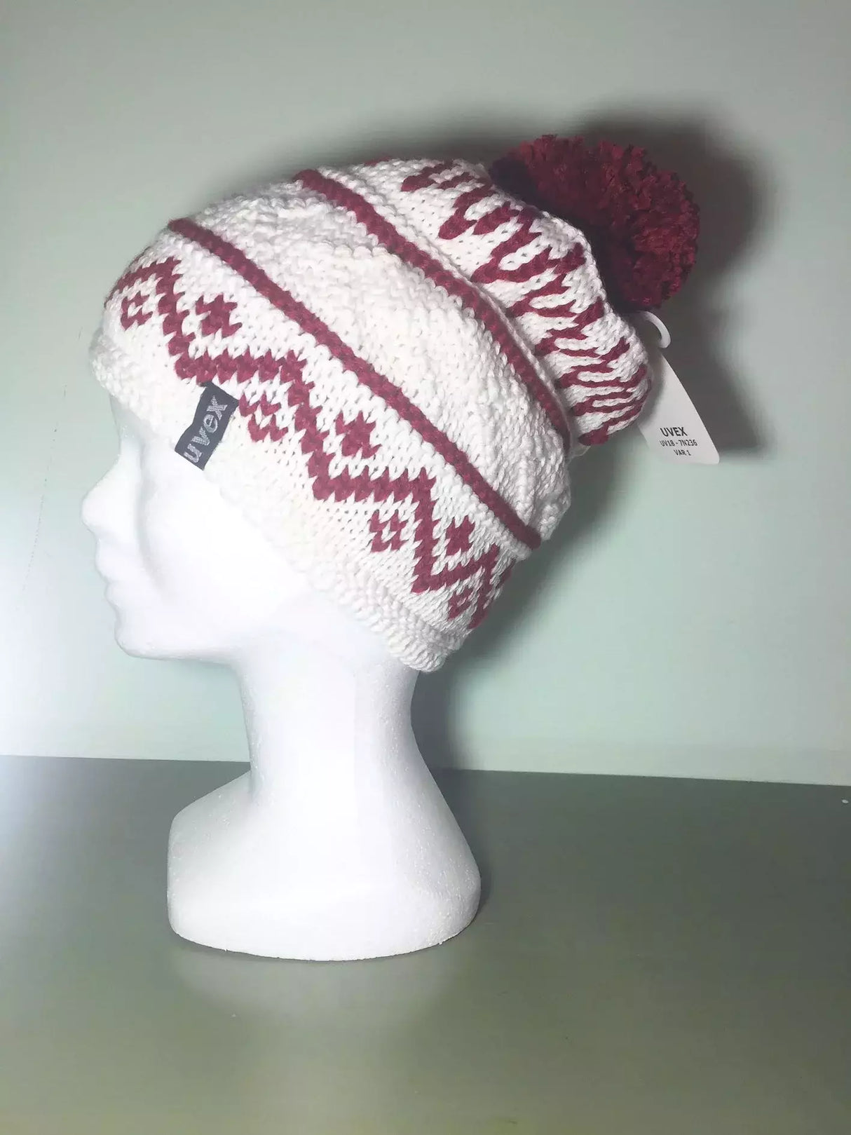 Cappello Lana Bianco/bordeaux Con Pon Pon Interno In Pile Cod.uv18-7n236 Var 1 Uvex