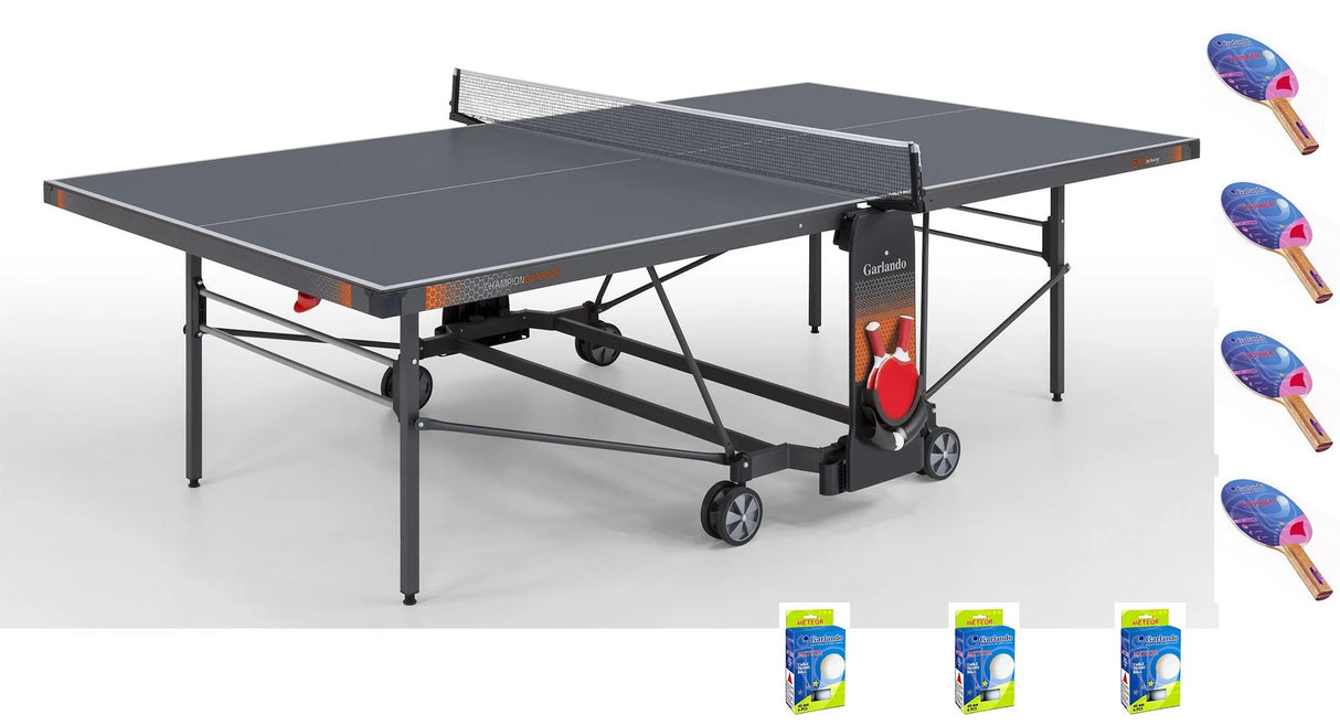 Tavolo Ping Pong Champion Outdoor Grigio cod.C-470EG Garlando con 4 Racchette e 18 Palline In Omaggio
