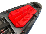 BIG MAMA KAYAK A PEDALI TRIKEN 330 - CANOA MONOPOSTO FISHING CON 4 PORTACANNE, 2 GAVONI, TIMONE, SISTEMA DI PEDALI, SEDILE RIALZATO, 11 BARRE DI SCORRIMENTO ver. scafo rosso