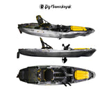 BIG MAMA KAYAK A PEDALI TRIKEN 330 - CANOA MONOPOSTO FISHING CON 4 PORTACANNE, 2 GAVONI, TIMONE, SISTEMA DI PEDALI, SEDILE RIALZATO, 11 BARRE DI SCORRIMENTO ver. coperchio giallo