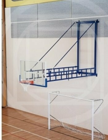 Ab1810 1 Coppia Impianto Basket Girevole a Parete Sbalzo 320 cm. con Tabelloni in Legno, certificato Secondo Norma Uni En 1270