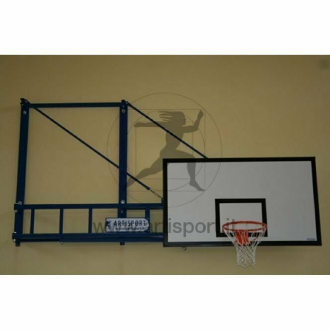 Ab1810 1 Coppia Impianto Basket Girevole a Parete Sbalzo 320 cm. con Tabelloni in Legno, certificato Secondo Norma Uni En 1270