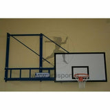 Ab1810 1 Coppia Impianto Basket Girevole a Parete Sbalzo 320 cm. con Tabelloni in Legno, certificato Secondo Norma Uni En 1270