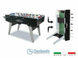 !Calciobalilla Goleador Nero con aste rientranti, Gambe Pieghevoli - Piano di Gioco in Vetro- biliardino Garlando 4976