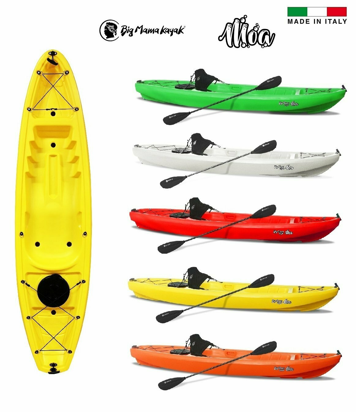 MOA BIG MAMA KAYAK - CANOA DA 265 CM + 1 GAVONE + 1 PAGAIA + 1 SEGGIOLINO + 1 RUOTINO ( FULL PACK )