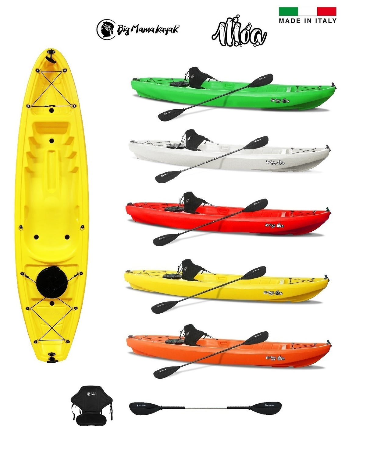MOA BIG MAMA KAYAK - CANOA DA 265 CM + 1 GAVONE + 1 PAGAIA + 1 SEGGIOLINO + 1 RUOTINO ( FULL PACK )