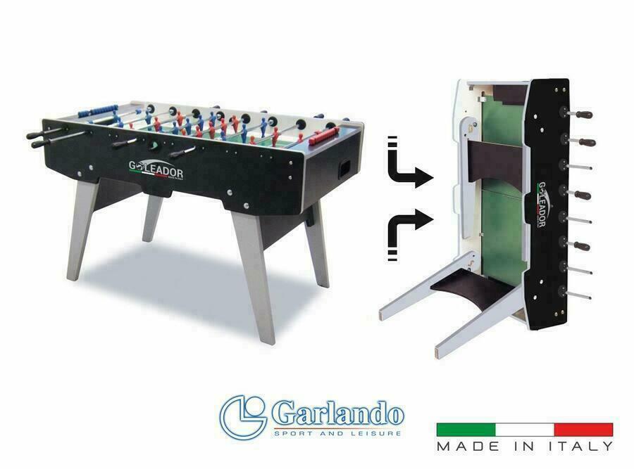 Calciobalilla Goleador Evolution Bianco / Nero con Aste Uscenti, Gambe Pieghevoli - Piano di Gioco in Vetro