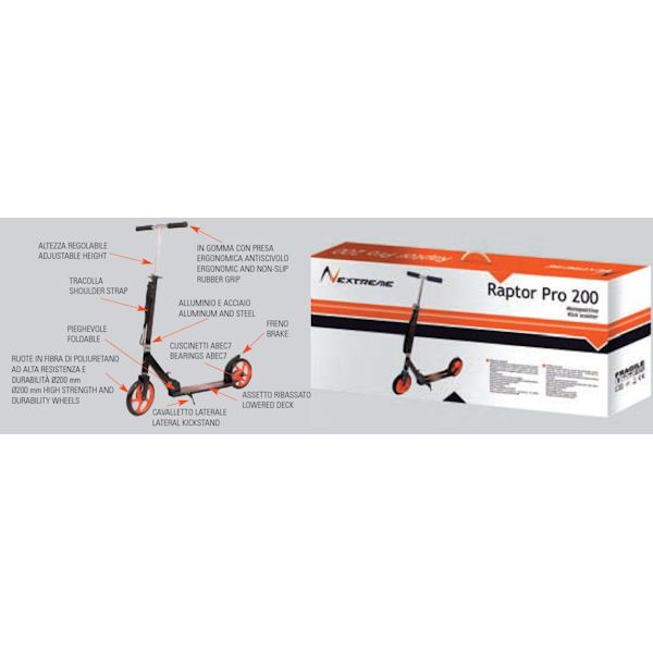 Monopattino RAPTOR PRO 200 cod.GRG-007 Nero Arancio Nextreme