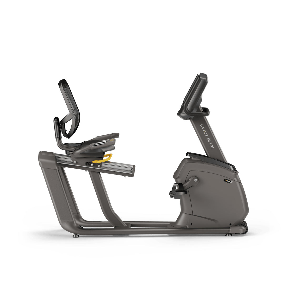 RECUMBENT BIKE R30 CON CONSOLE XIR, professionale, con accesso facilitato, stabile e versatile. La nostra bike R30 include le esclusive tecnologie Dual Form Frame e Comfort Arc Seat. Linea Matrix