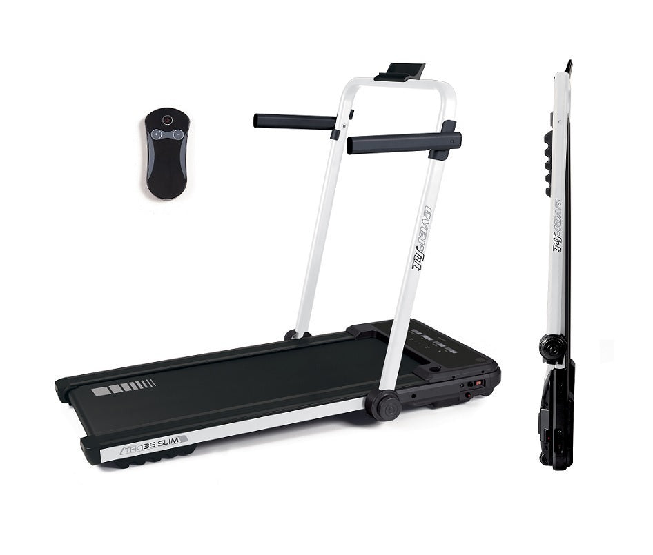 Treadmill Ultracompatto Tapis Roulant Salvaspazio TFK 135 Slim Everfit Colore Bianco - Velocità 8,0 Km/h - Piano Corsa 40 x 112 cm - Utente 90 kg - Tappeto Elettrico Palestra - TIMESPORT24