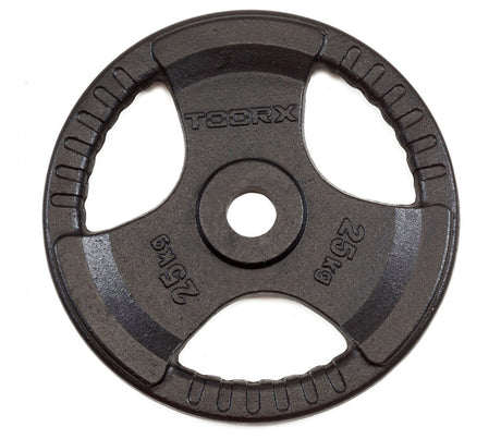Disco Ghisa Gommato - 25 kg. Tri Grip Olimpionico Foro Ø 50 mm. Linea Toorx cod. DGG-TG25 - TIMESPORT24