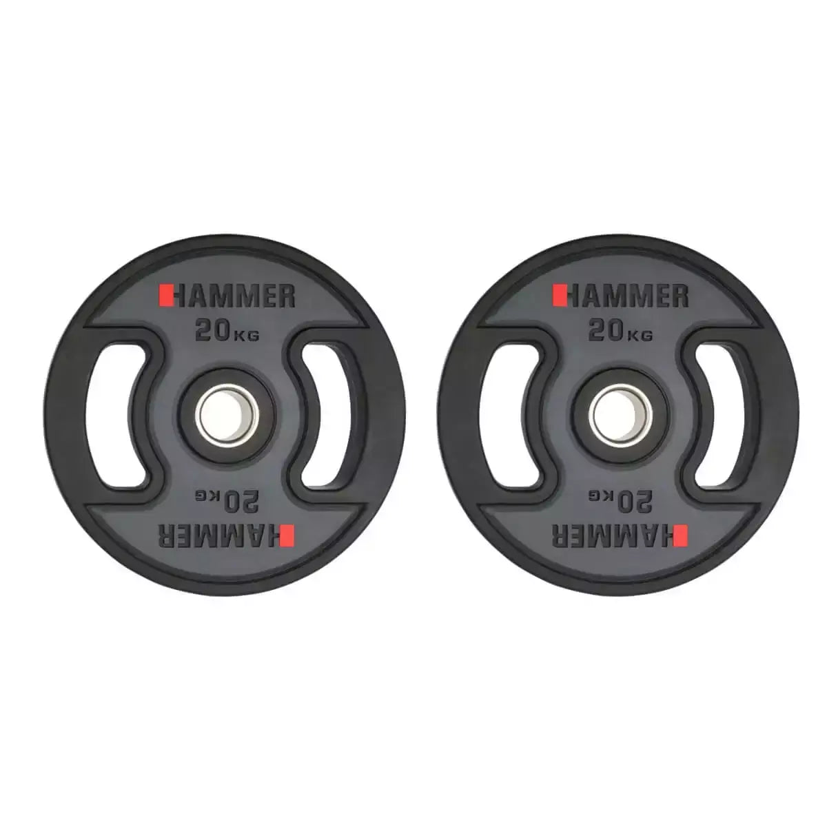Polyurethane Coated Steel Disc with Handles for Barbell - Hole diam. 50 mm-2 discs of 20 kg-PU WEIGHT DISCS Hammer line cod. 4710 
