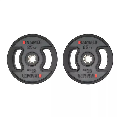 Polyurethane Coated Steel Disc with Handles for Barbell - Hole diam. 50 mm-2 discs of 25 kg-PU WEIGHT DISCS Hammer line cod. 4711 