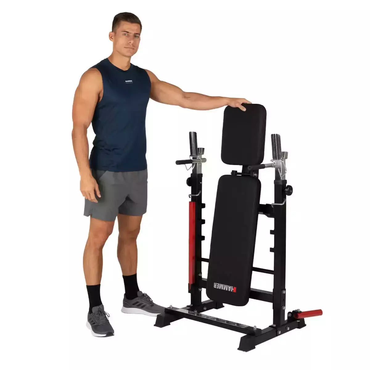 Panca Piana Inclinabile/Reclinabile Folding Bench and Barbell Rack Force 4.0 Multifunzione Palestra Peso Max Utente 180 Kg. Richiudibile Salvaspazio Linea Hammer cod. 5202