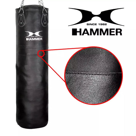 Sacco Boxe in Pelle Nero Leather Premium mis. 100x35 cm Peso 28 Kg. Linea Hammer cod. 92910 - TIMESPORT24