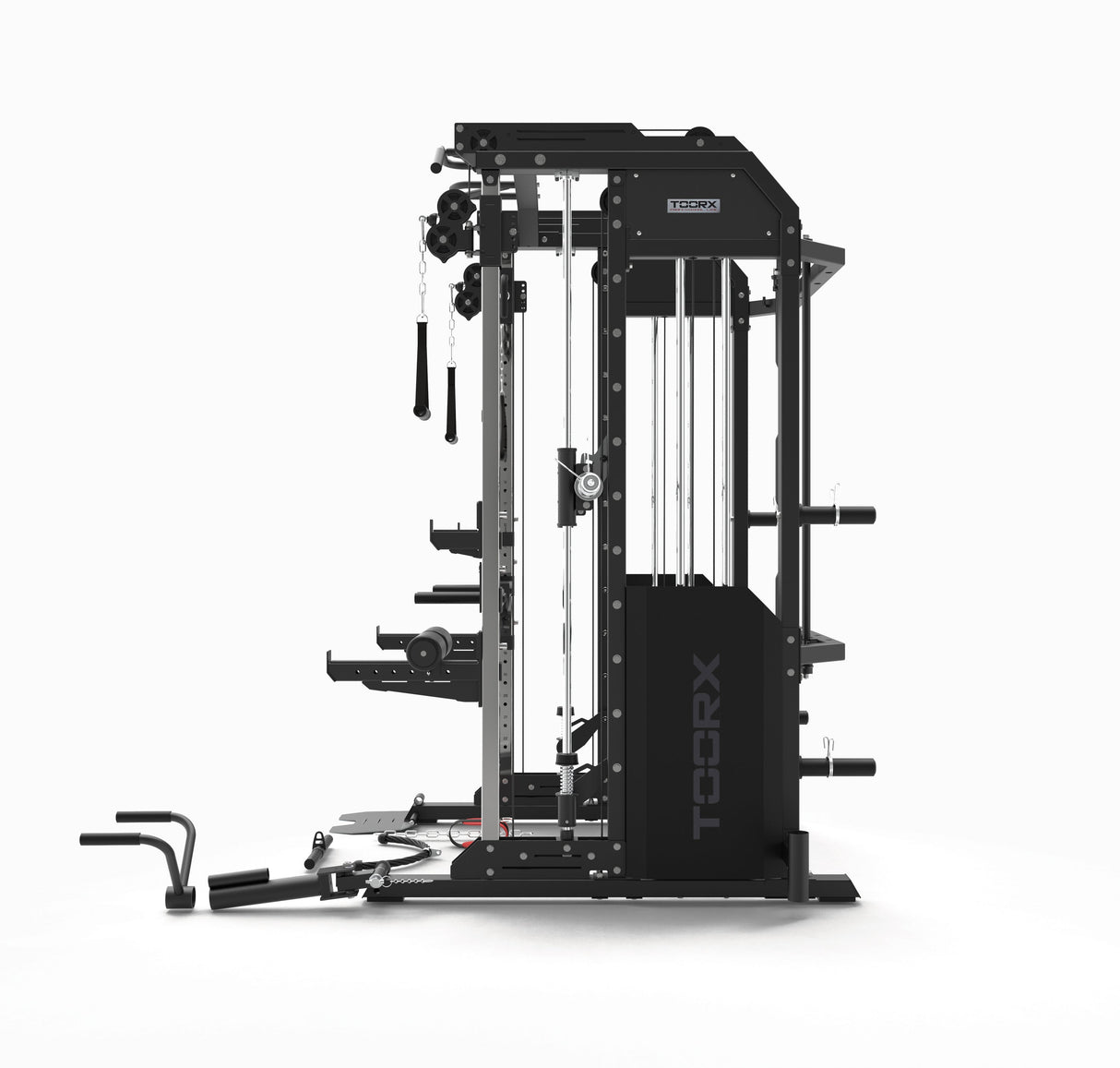 ASX-5000 Professional all in one multifunction station weight pack 2 x 90 kg - Dual Pulley + Smith machine + Rack functional with pylon for chin-ups and TOORX dip station 