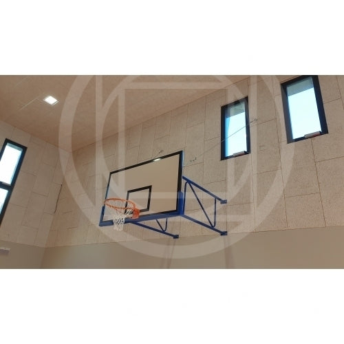 Ab1314 Coppia Impianto Basket Fisso A Muro Sbalzo 185 Cm Con Tabellone In Legno Mis 180 X 105 Cm
