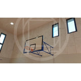 Ab1314 Coppia Impianto Basket Fisso A Muro Sbalzo 185 Cm Con Tabellone In Legno Mis 180 X 105 Cm