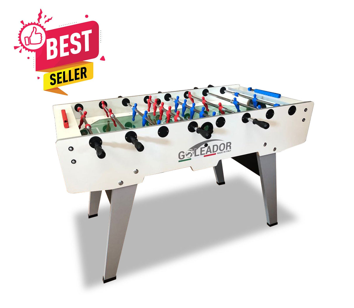 Calcio Balilla Goleador White con Aste Uscenti, Gambe Pieghevoli - Piano di Gioco in Vetro- biliardino Garlando cd. SC804752 - TIMESPORT24